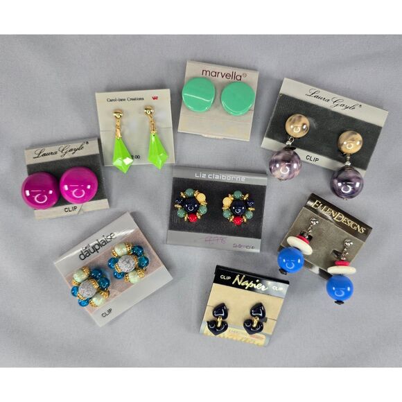Lot of 8 Clip-on 80s 90s Earrings Carol Duaplaise Liz Claiborne Napier Marvella - Picture 8 of 8